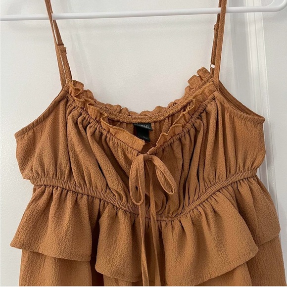 🔥3/$15 Wild Fable| Brown Ruffled Crop Top 🍄‍🟫🤎 - Picture 3 of 7